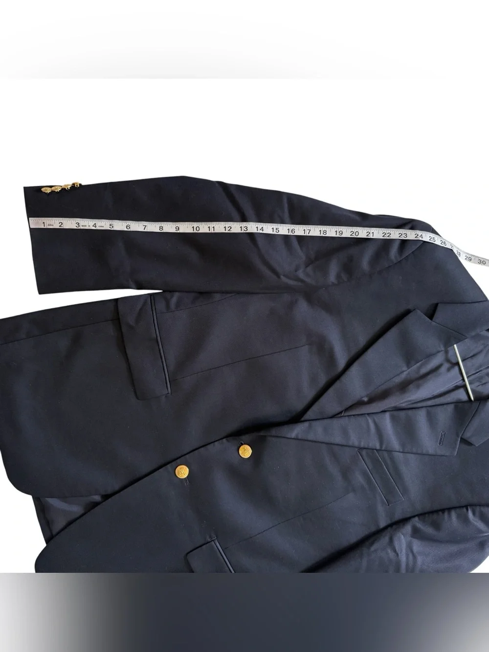 LAUREN Ralph Lauren Navy Blue Wool Gold Button Sport Coat Blazer Jacket Men 44R